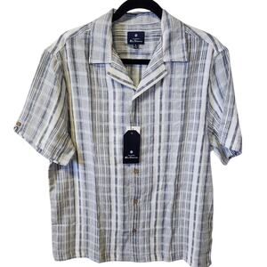 Ben Sherman Blue White Striped Lighweight Cotton Short Sleeve Shirt Men Med NWT